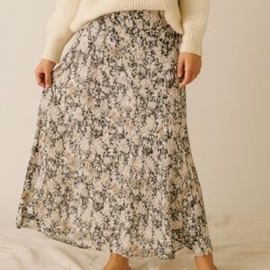 Vintage Floral Green Maxi Skirt Cottagecore